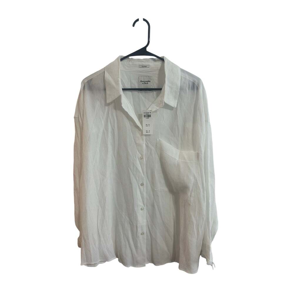 Abercrombie & Fitch NWT White Longsleeve Button Up Shirt Textured Viscose Sz XL